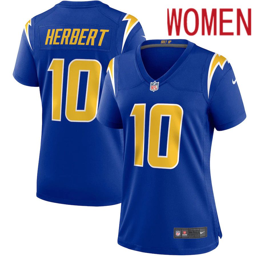 Women Los Angeles Chargers #10 Justin Herbert Nike Royal Game NFL Jersey->women nfl jersey->Women Jersey